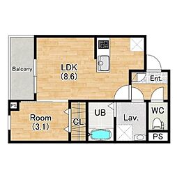 高石市千代田2丁目アパート 1LDKの間取図画像
