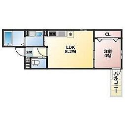 ALEGRIA北助松South 1LDKの間取図画像