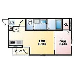 ALEGRIA北助松South 1LDKの間取図画像