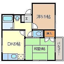南海線 高石駅 徒歩13分の賃貸アパート 1階2DKの間取り