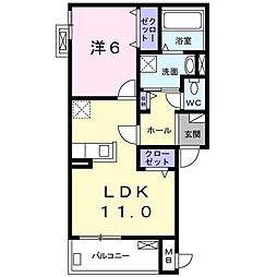 サニーハウス奏 1LDKの間取図画像