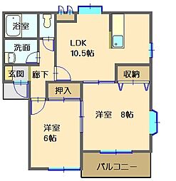 サンリヴァーハイツ 2階2LDKの間取り