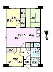 松戸野菊野第2ローヤルコーポ 3LDKの間取図画像