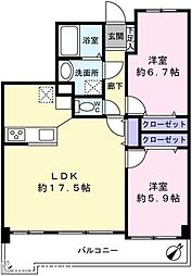 ナイスアーバンヒルズ鶴見旭台 2LDKの間取図画像