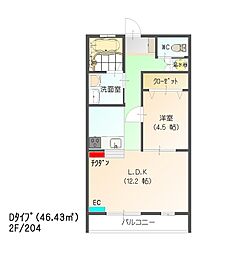 すまいる16番館（Dタイプ） 2階1LDKの間取り