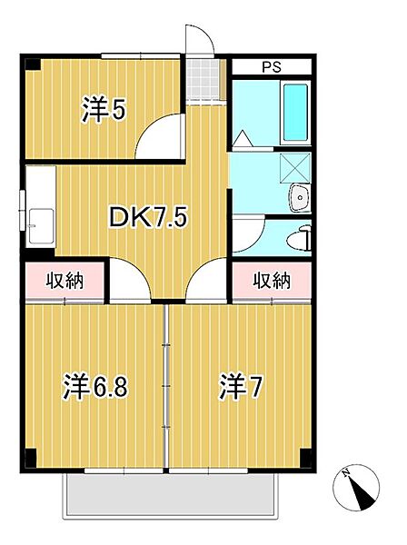 テクノハイム本宿　梅 201｜茨城県日立市小木津町３丁目(賃貸アパート3DK・2階・60.49㎡)の写真 その2