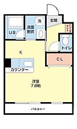 クレアシオン 2階ワンルームの間取り