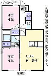 ローズコート梨子ノ木 1階2LDKの間取り