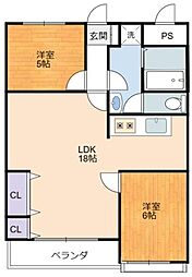 ファミール伊藤 1階2LDKの間取り