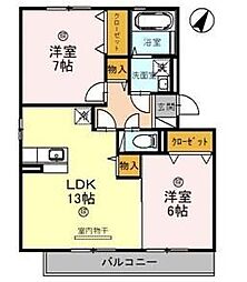 グレイスコート 3階2LDKの間取り