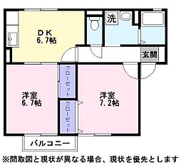 パインフォレスト　A棟 1階2DKの間取り