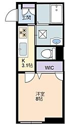 グリシーヌ 1階1Kの間取り