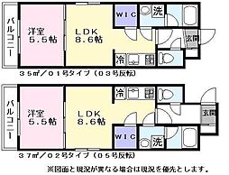 グランブルー野瀬 3階1LDKの間取り