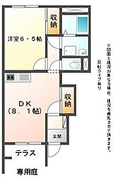 サンライズ21　2 1階1DKの間取り