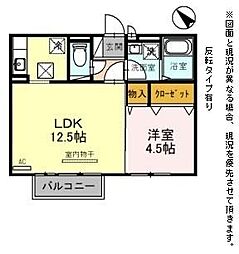 グランモア高宮 2階1LDKの間取り