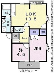 シャトレー 1階2LDKの間取り