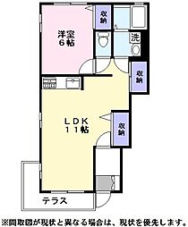 ヴィラ・コート2 1階1LDKの間取り