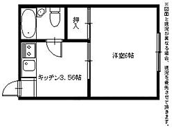 コーポ北野 2階1Kの間取り
