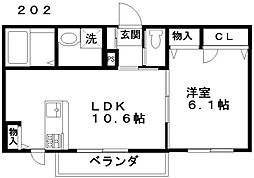 シャーメゾン　フィオリータ 2階1LDKの間取り