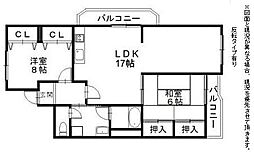 港屋第3ビルメゾンインペリアル 2LDKの間取図画像