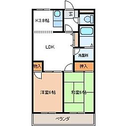 コーポ昴 2LDKの間取図画像