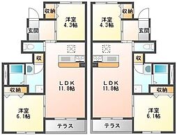 パルティールK 2LDKの間取図画像
