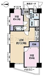 ライオンズガーデン若葉 2LDKの間取図画像