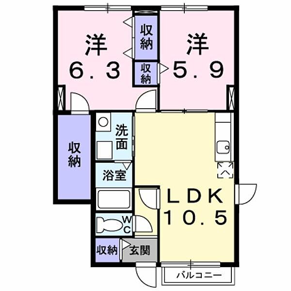 鳥取県米子市旗ヶ崎６丁目(賃貸アパート2LDK・1階・54.86㎡)の写真 その2