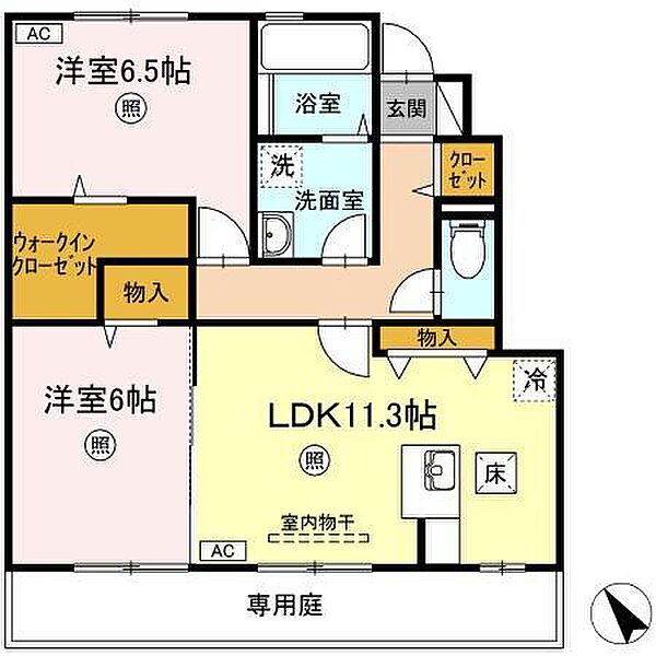 クローバーコート 101｜鳥取県米子市両三柳(賃貸アパート2LDK・1階・61.17㎡)の写真 その2