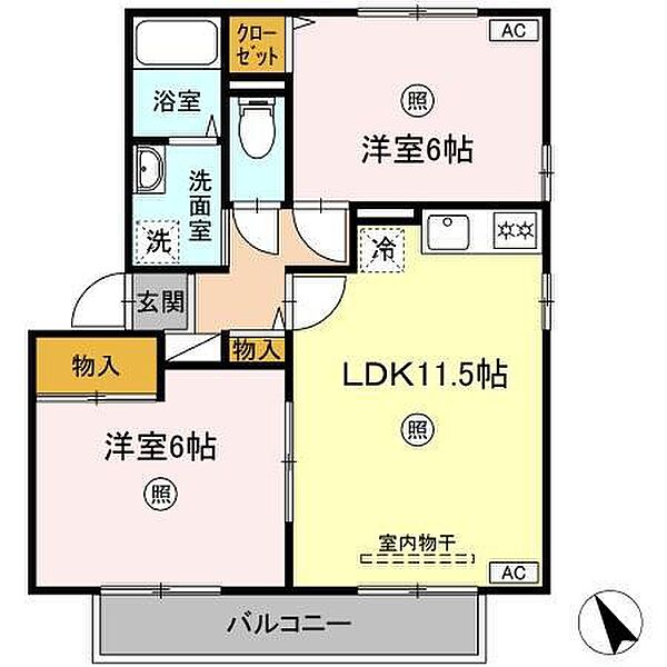 エクセルハイム　A棟 201｜鳥取県米子市西福原４丁目(賃貸アパート2LDK・2階・53.94㎡)の写真 その2