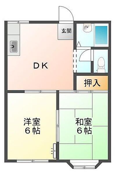 吉井ハイツ　Ｂ棟 102｜鳥取県米子市大谷町(賃貸アパート2DK・1階・39.74㎡)の写真 その2