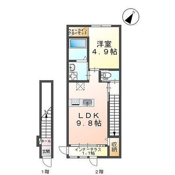 サクラーレ 201｜鳥取県米子市灘町３丁目(賃貸アパート1LDK・2階・43.36㎡)の写真 その2