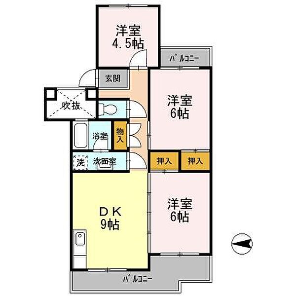 フジパレス米子 302｜鳥取県米子市糀町１丁目(賃貸マンション3DK・3階・65.00㎡)の写真 その2