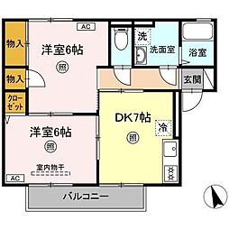 パストラル米原　Ａ棟 1階2DKの間取り