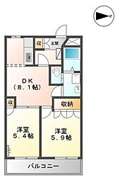 エレガントモレノ 1階2DKの間取り