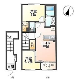 ベントルナータ 2階2LDKの間取り