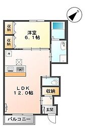 ＫＩＮＯＰＩＯ　ＳＡＮＢＯＮＭＡＴＳＵ 1階1LDKの間取り
