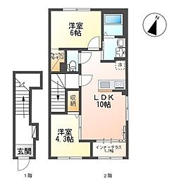 ベントルナータ 2階2LDKの間取り