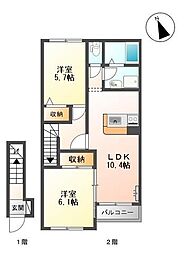 ラ・カンパネラ　新開 2階2LDKの間取り