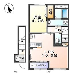 ボンヌールＨ＆Ｍ 2階1LDKの間取り