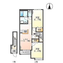 ピオニー 2階2LDKの間取り