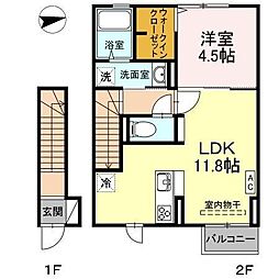 D-roomパーシモン 2階1LDKの間取り