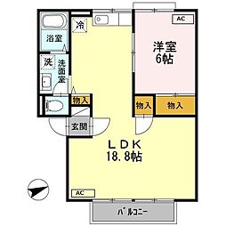 エアフォルク　C棟 1階1LDKの間取り