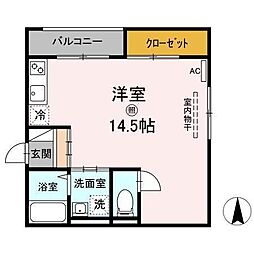 サン　エクセル　C棟 2階ワンルームの間取り