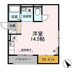 レセンテSFKA ワンルームの間取図画像