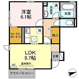 アロームA 1LDKの間取図画像