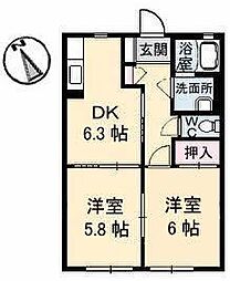 ハイツ安倍211 2DKの間取図画像