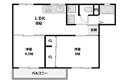ブルーハイツ 2LDKの間取図画像