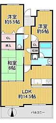 西宮名塩グリーンマンション 3LDKの間取図画像