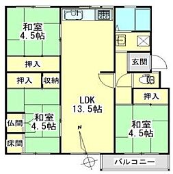サクラ有野台団地10号棟 3LDKの間取図画像